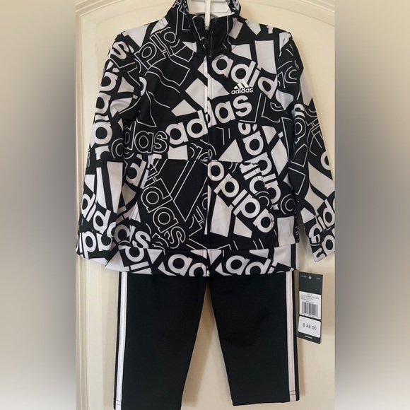 3T Adidas tracksuit black/white boys kids matching outfit - Picture 3 of 4